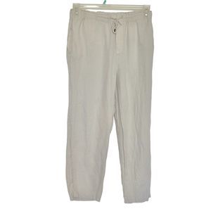 MNG Mango Womens Sz Small Pants High Rise Minimalist Beige Drawstring 100% Linen